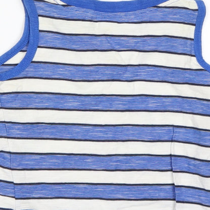 Brand and care label for Matalan boys’ multicoloured striped cotton basic tank, size 12-18, months round neck