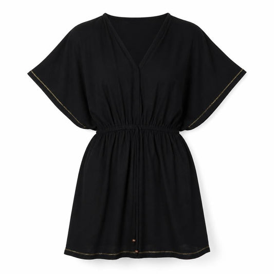 Front view of Papaya women’s black polyester fit & flare, size S, v-neck