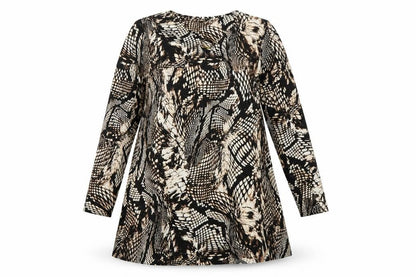 Front view of Tu women’s multicoloured animal print viscose a-line, size UK 12, round neck