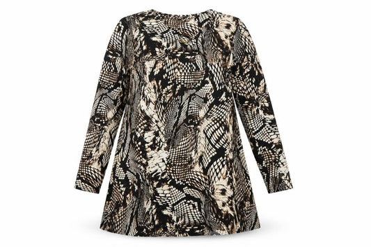 Front view of Tu women’s multicoloured animal print viscose a-line, size UK 12, round neck