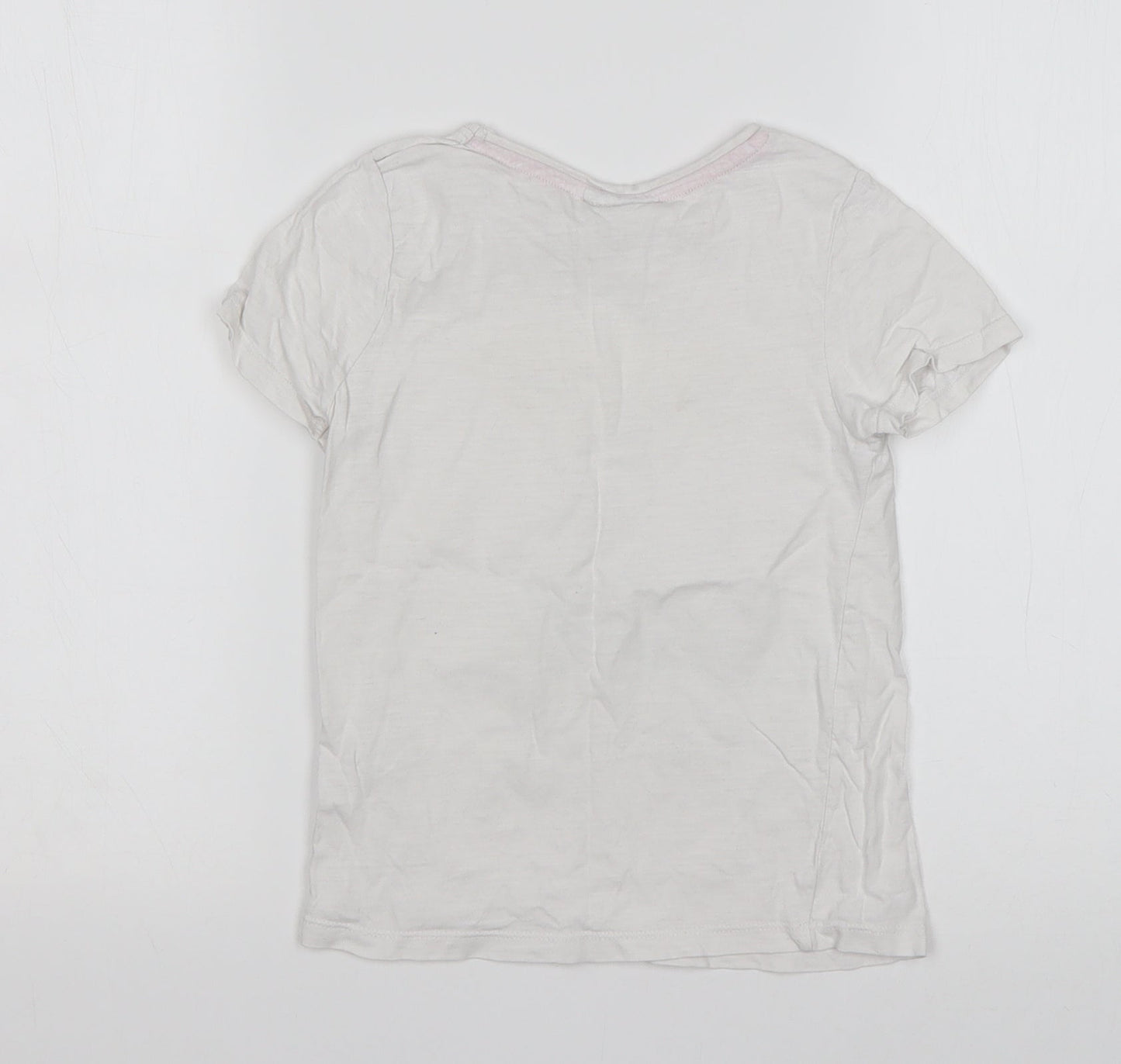 Matalan Girls White Animal Print Cotton Basic T-Shirt Size 7 Years Round Neck  - Unicorn