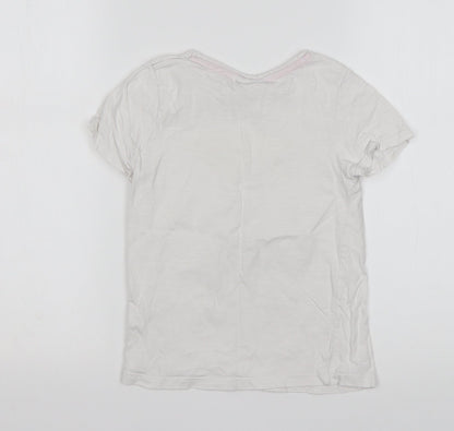 Matalan Girls White Animal Print Cotton Basic T-Shirt Size 7 Years Round Neck  - Unicorn
