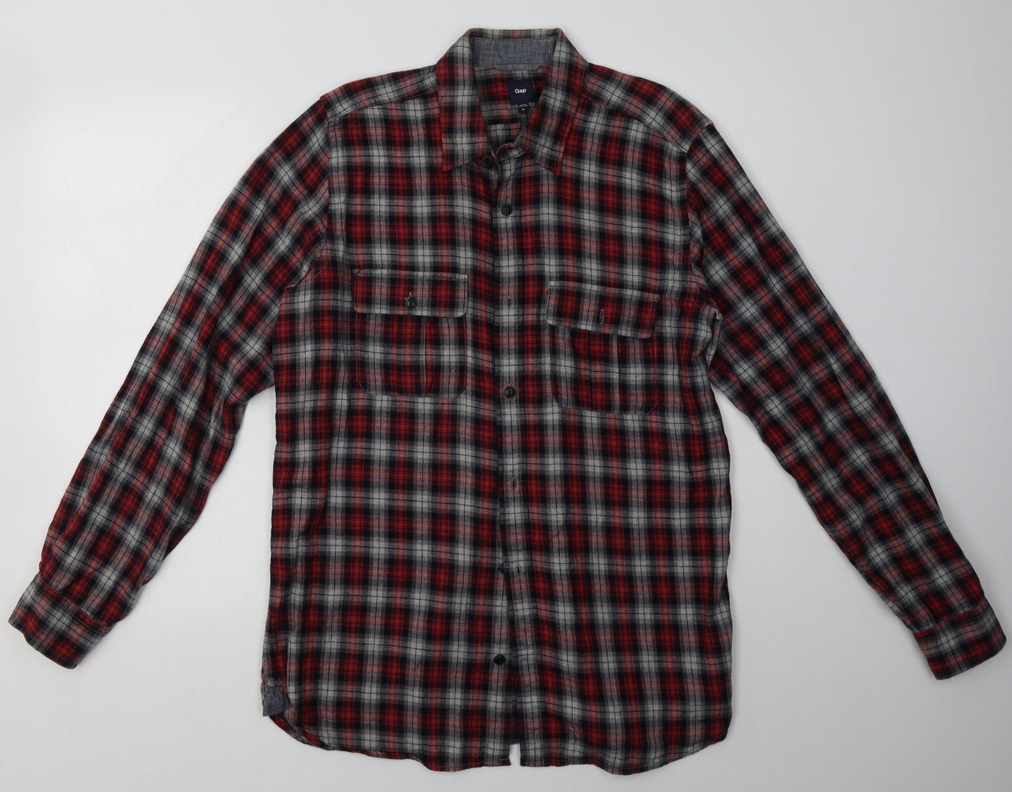 Gap Mens Red Check Cotton  Polo Size M Collared Button