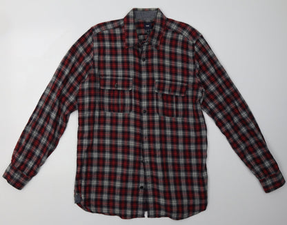 Gap Mens Red Check Cotton  Polo Size M Collared Button