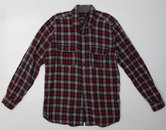 Gap Mens Red Check Cotton  Polo Size M Collared Button