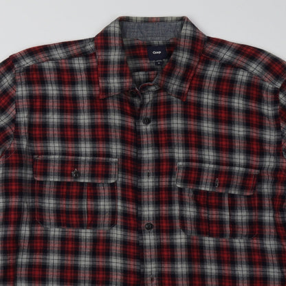 Gap Mens Red Check Cotton  Polo Size M Collared Button