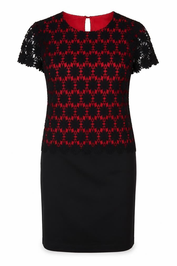 Debenhams Womens Red Floral Cotton Bodycon  Size 8  Crew Neck Zip