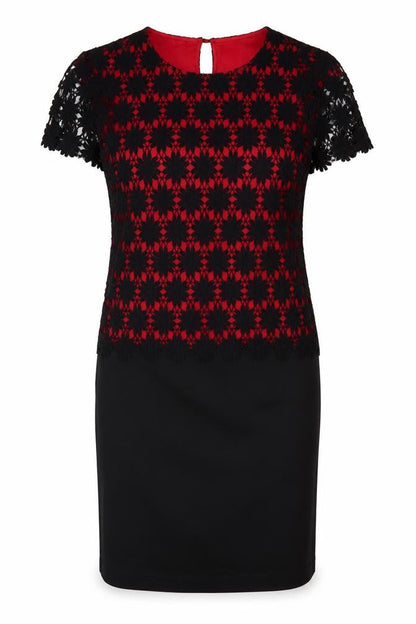 Debenhams Womens Red Floral Cotton Bodycon  Size 8  Crew Neck Zip