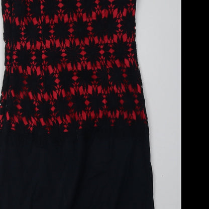 Debenhams Womens Red Floral Cotton Bodycon  Size 8  Crew Neck Zip