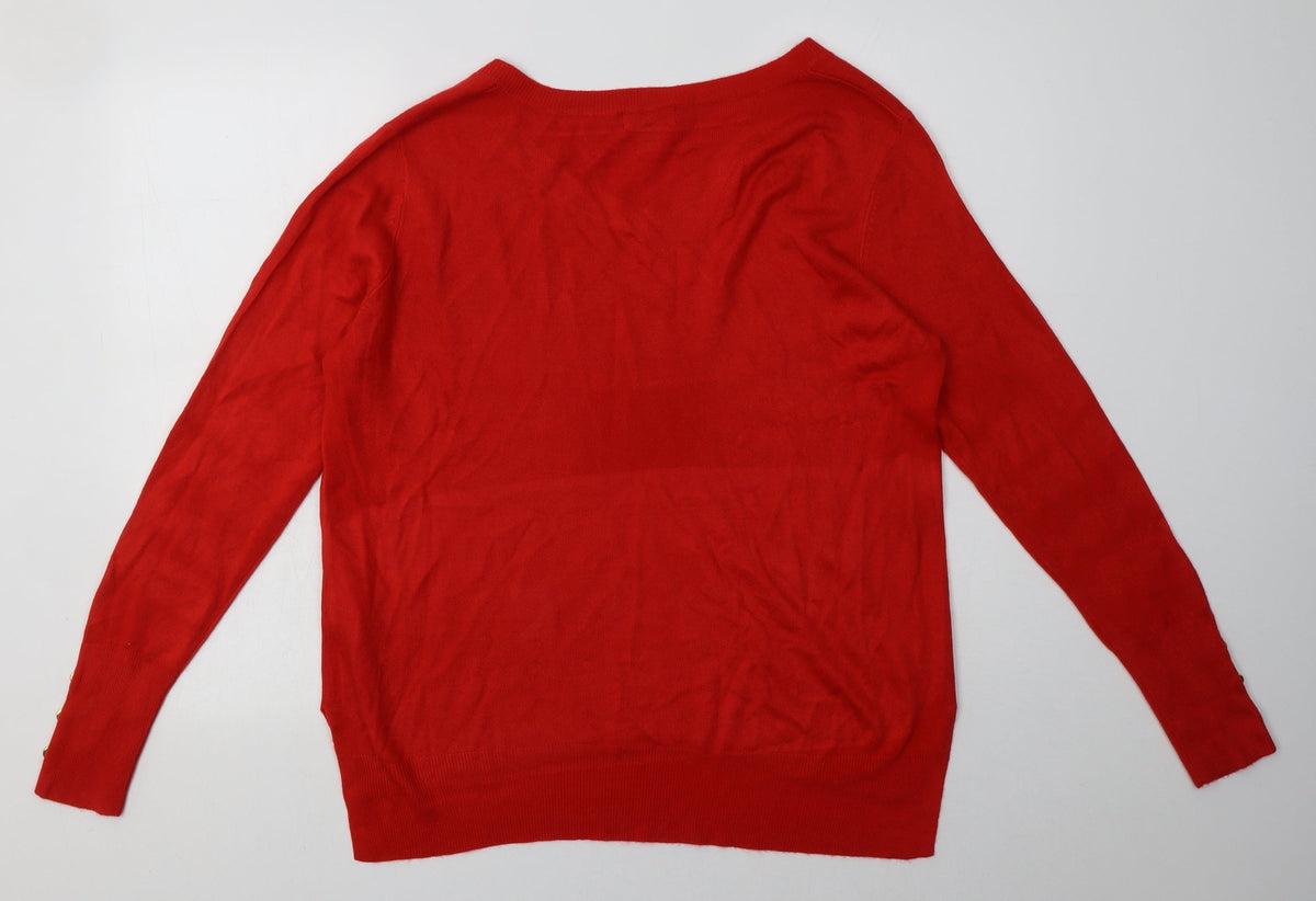 Back view of Primark women’s red acrylic pullover sweatshirt, size M, pullover