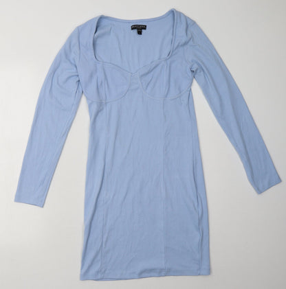 brave sould Womens Blue  Cotton Bodycon  Size L  V-Neck Pullover