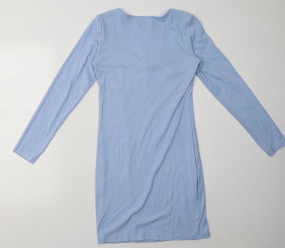 brave sould Womens Blue  Cotton Bodycon  Size L  V-Neck Pullover