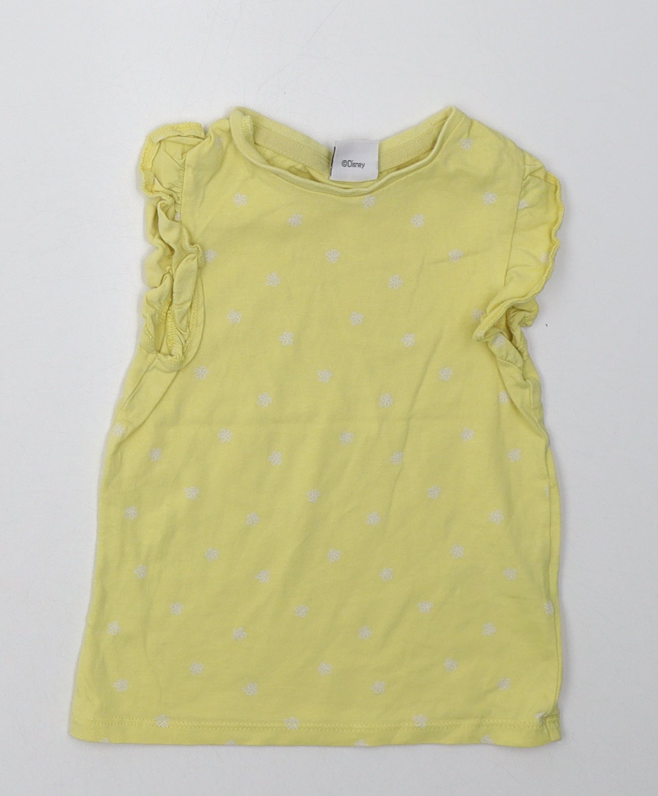 F&F Girls Yellow Polka Dot Cotton Basic T-Shirt Size 2-3 Years Crew Neck Button