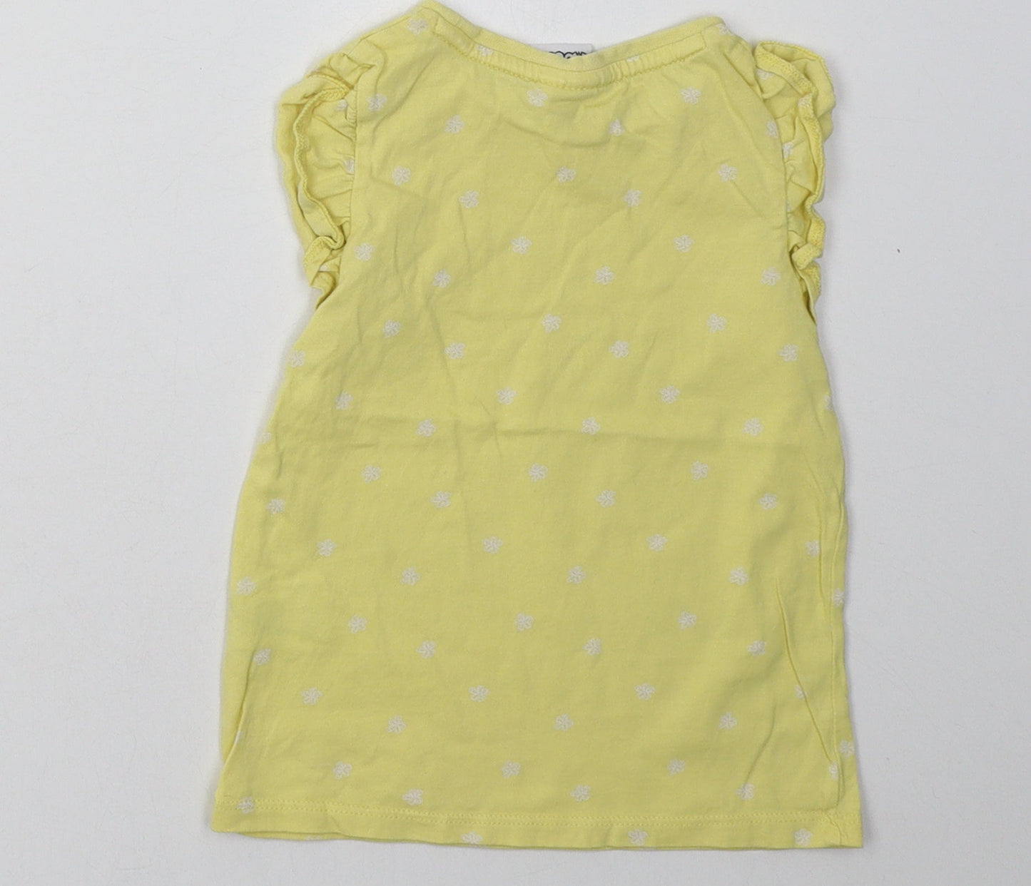 F&F Girls Yellow Polka Dot Cotton Basic T-Shirt Size 2-3 Years Crew Neck Button