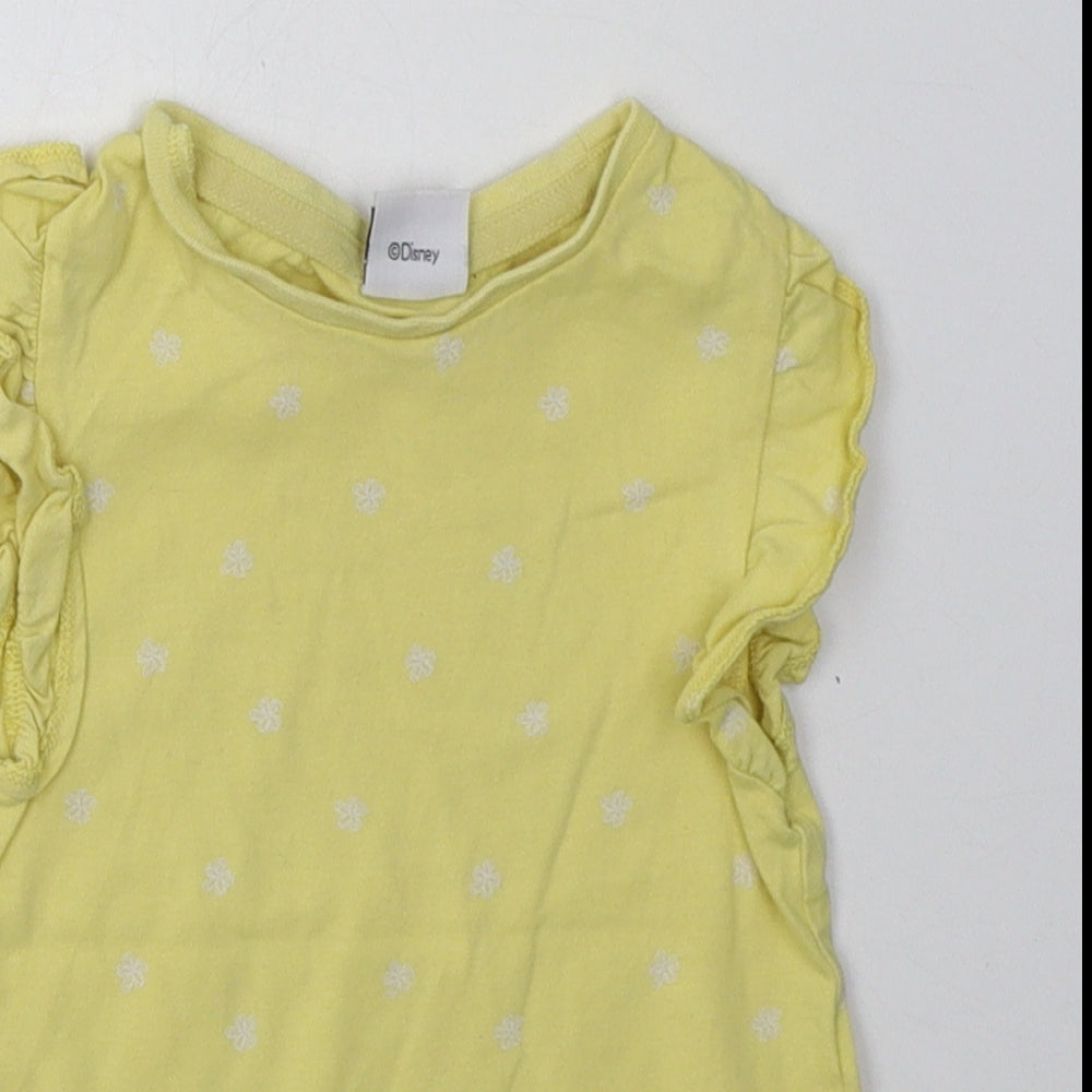 F&F Girls Yellow Polka Dot Cotton Basic T-Shirt Size 2-3 Years Crew Neck Button