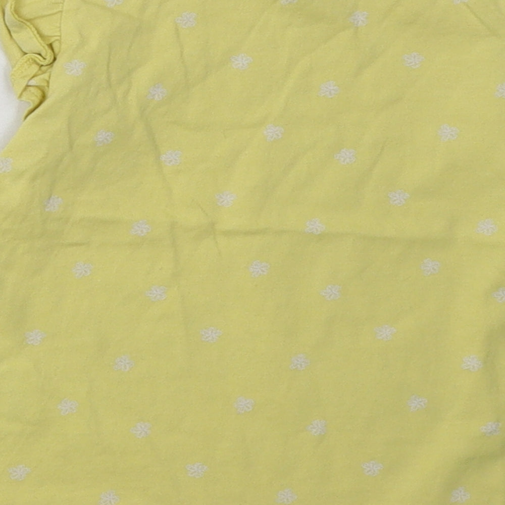F&F Girls Yellow Polka Dot Cotton Basic T-Shirt Size 2-3 Years Crew Neck Button