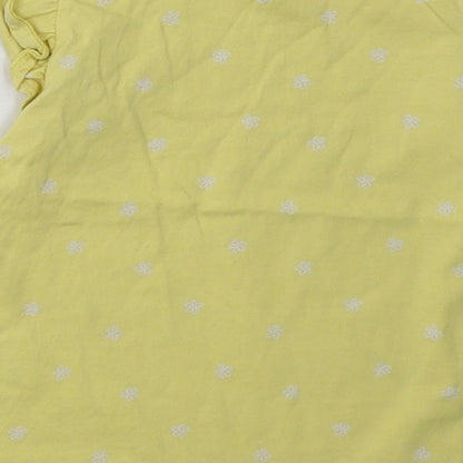 F&F Girls Yellow Polka Dot Cotton Basic T-Shirt Size 2-3 Years Crew Neck Button