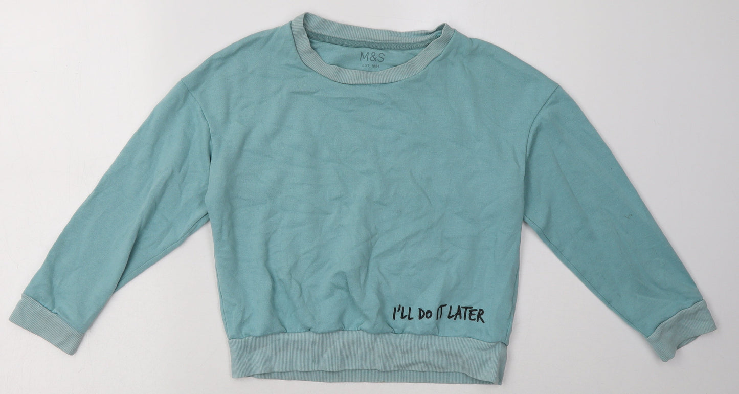 Marks and Spencer Girls Blue  Cotton Basic Casual Size 10-11 Years Crew Neck Pullover - ill do it later