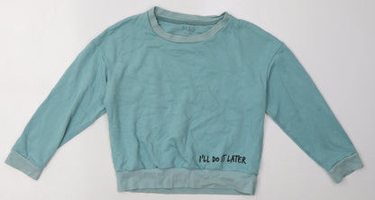 Marks and Spencer Girls Blue  Cotton Basic Casual Size 10-11 Years Crew Neck Pullover - ill do it later