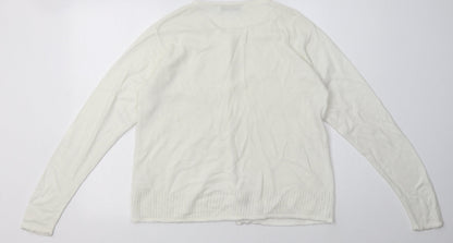 Cordelia St Womens White Crew Neck Floral Acrylic Cardigan Jumper Size 14