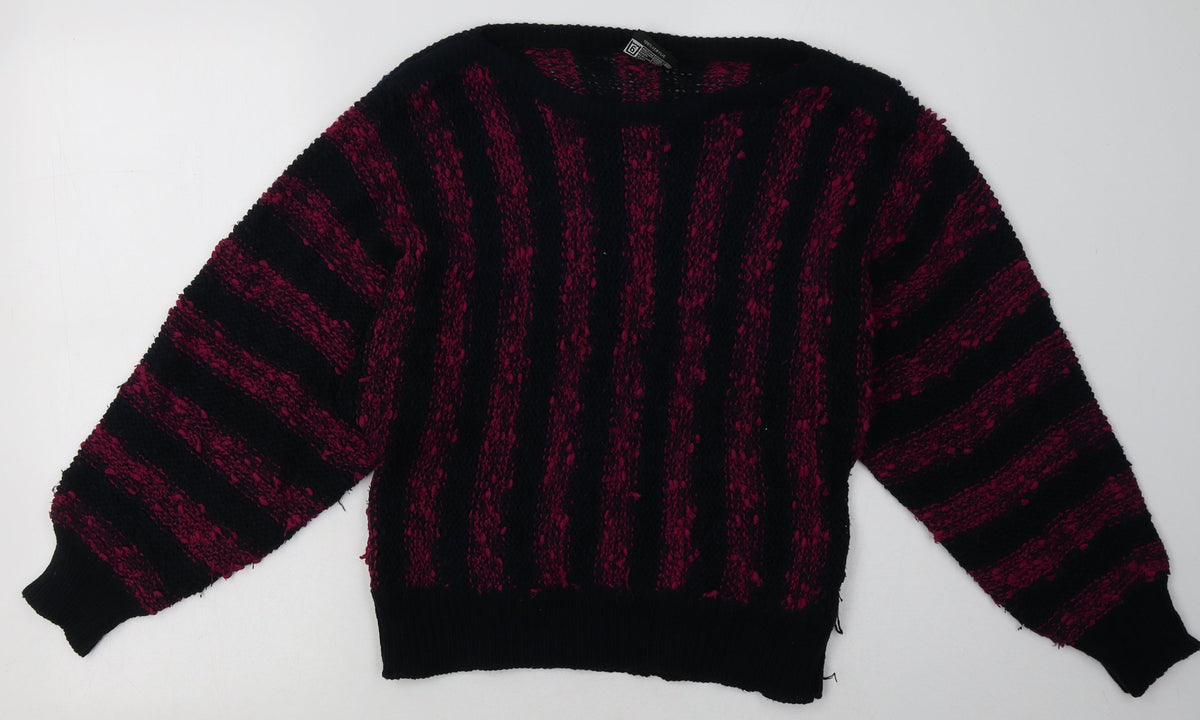 Additional front view of TIGI women’s purple striped acrylic pullover sweatshirt one size pullover