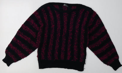 Additional front view of TIGI women’s purple striped acrylic pullover sweatshirt one size pullover