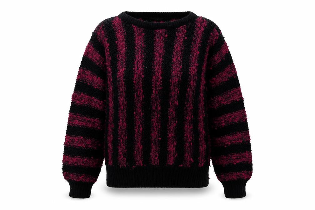 Front view of TIGI women’s purple striped acrylic pullover sweatshirt one size pullover