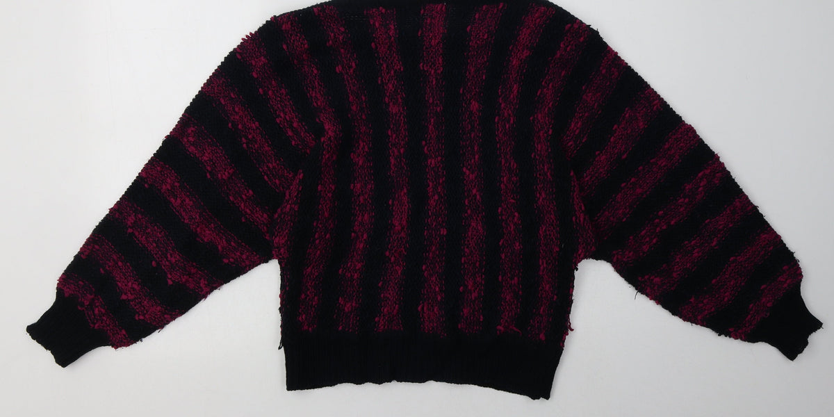 Back view of TIGI women’s purple striped acrylic pullover sweatshirt one size pullover