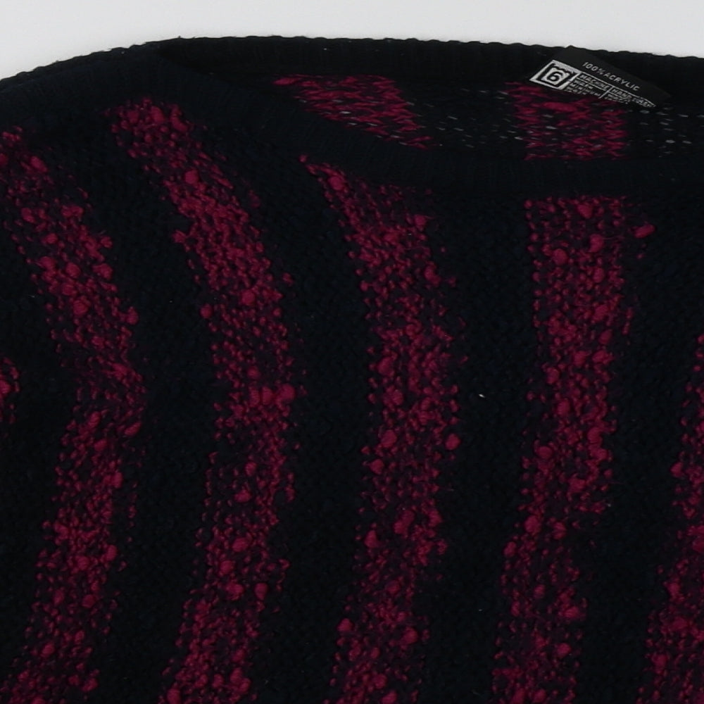 Close-up detail of TIGI women’s purple striped acrylic pullover sweatshirt one size pullover