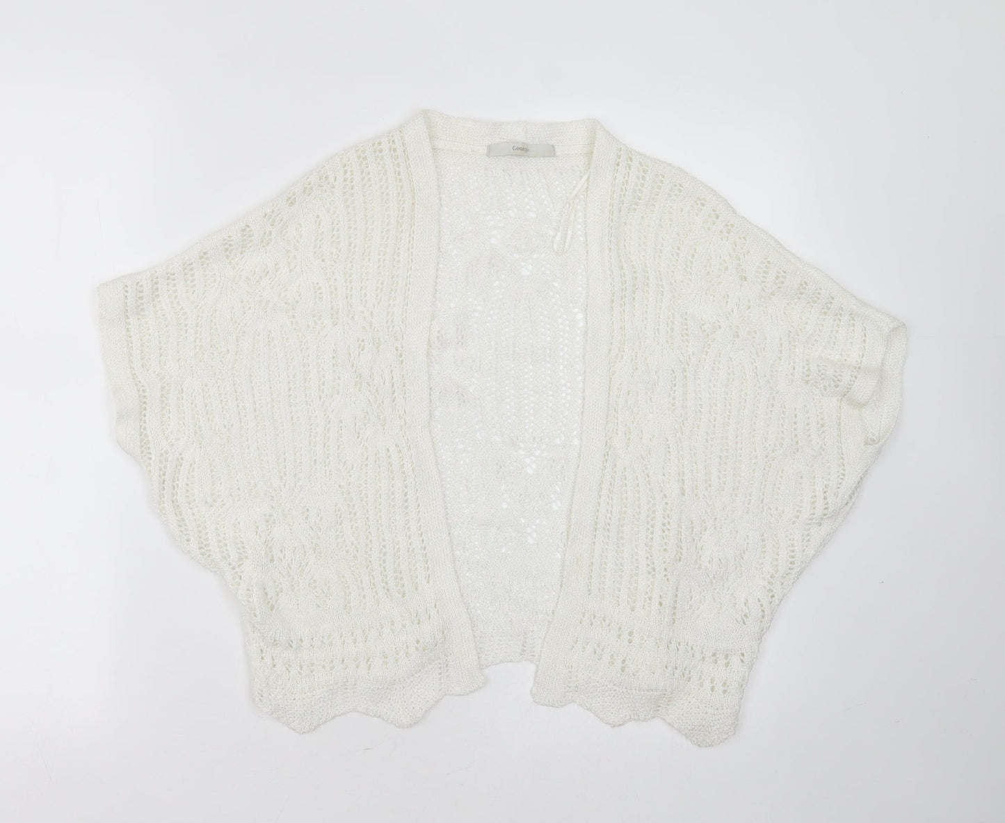 George Womens White V-Neck Geometric Acrylic Cardigan Jumper Size XS