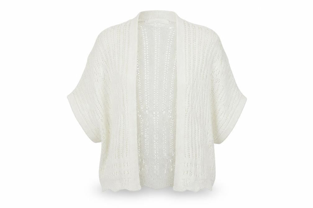Front view of George women’s white v-neck geometric acrylic cardigan jumper, size XS