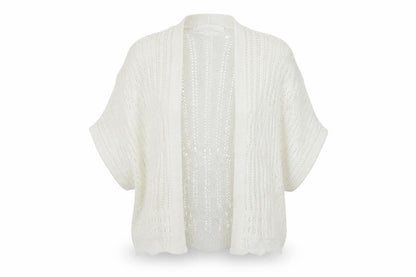 Front view of George women’s white v-neck geometric acrylic cardigan jumper, size XS