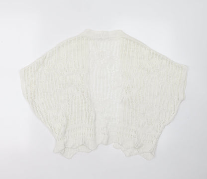 George Womens White V-Neck Geometric Acrylic Cardigan Jumper Size XS