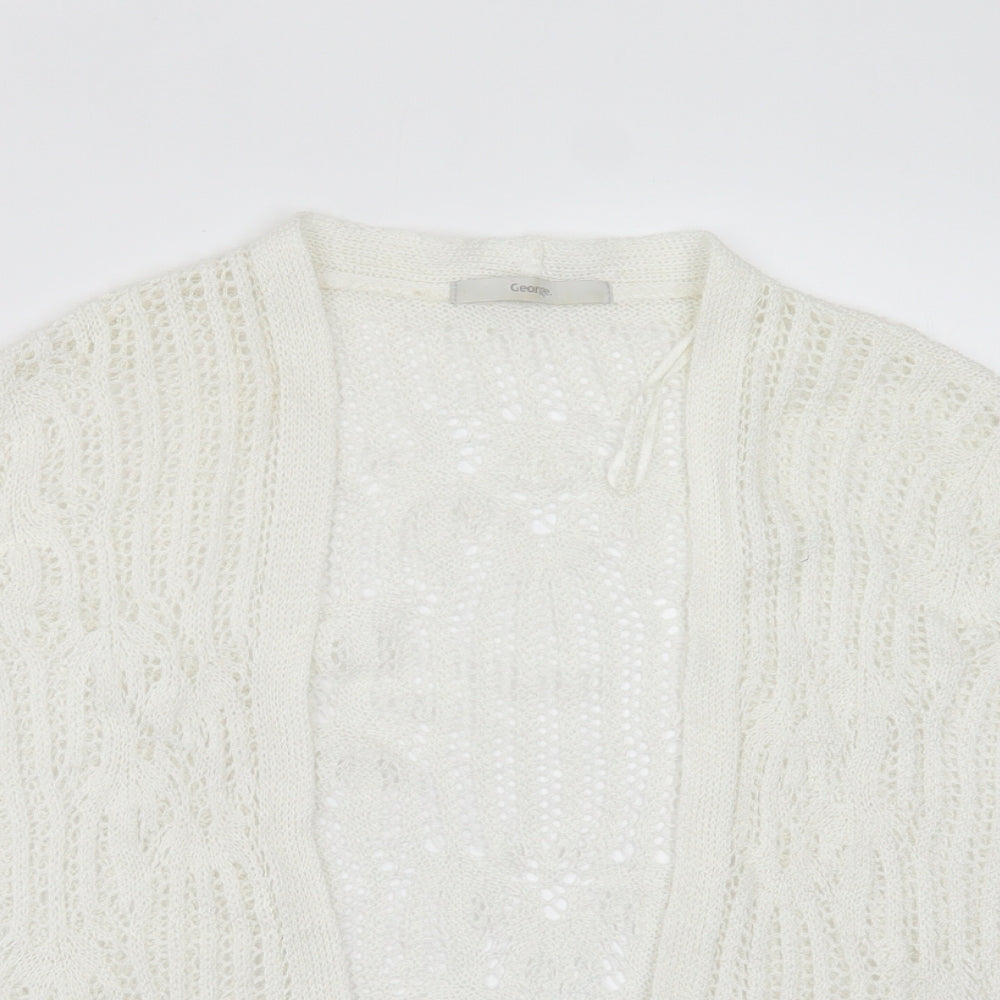 George Womens White V-Neck Geometric Acrylic Cardigan Jumper Size XS
