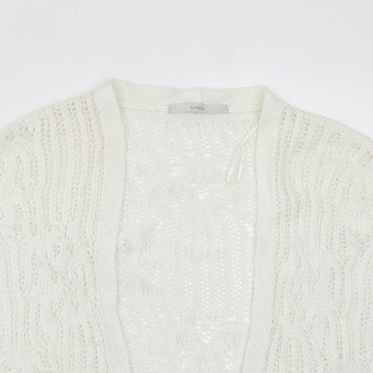 George Womens White V-Neck Geometric Acrylic Cardigan Jumper Size XS
