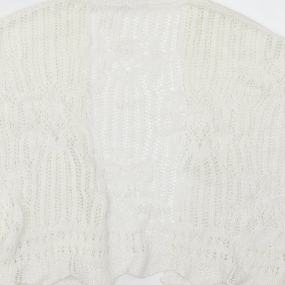 George Womens White V-Neck Geometric Acrylic Cardigan Jumper Size XS