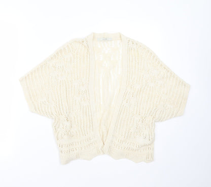 George Womens Beige V-Neck Geometric Acrylic Cardigan Jumper Size S