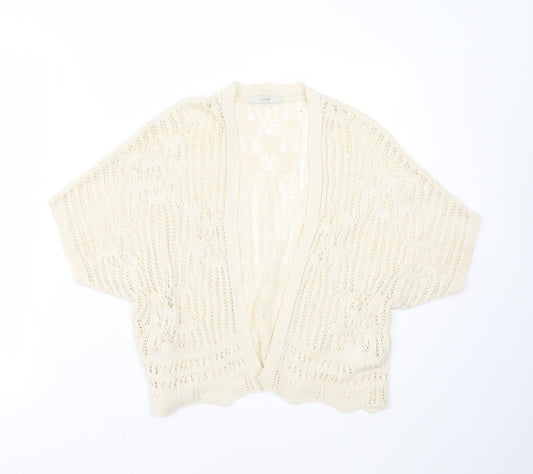 George Womens Beige V-Neck Geometric Acrylic Cardigan Jumper Size S