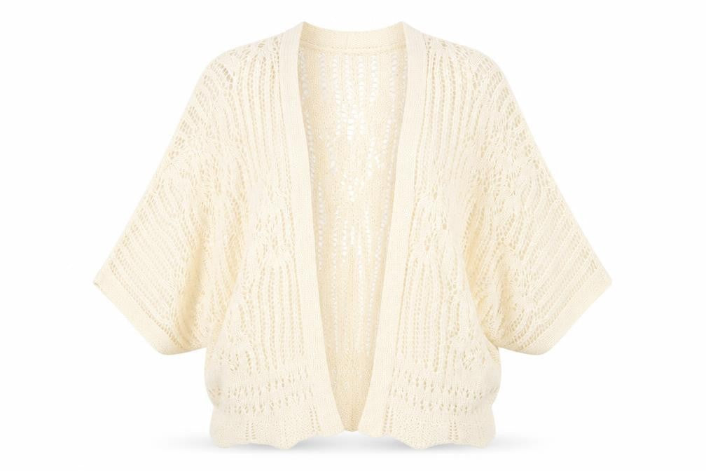 Front view of George women’s beige v-neck geometric acrylic cardigan jumper, size S