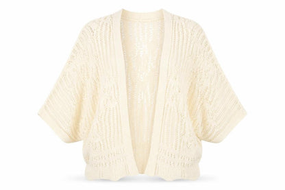 Front view of George women’s beige v-neck geometric acrylic cardigan jumper, size S