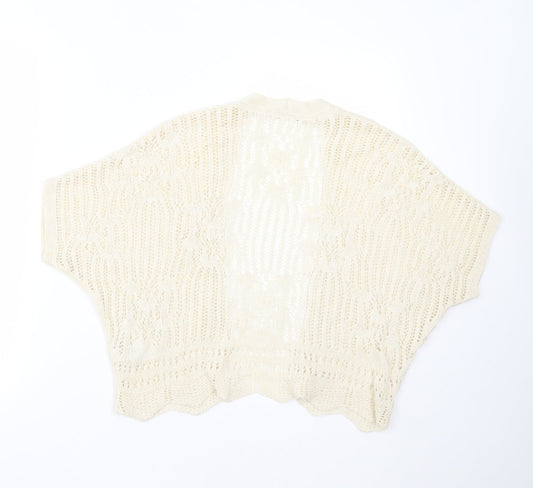 George Womens Beige V-Neck Geometric Acrylic Cardigan Jumper Size S