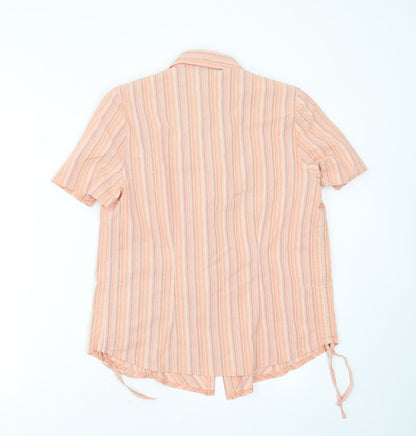 Seven Womens Orange Striped Cotton Basic Button-Up Size 16 Collared