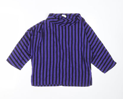 Additional front view of Ferrand women’s blue striped viscose basic blouse, size UK 12, round neck