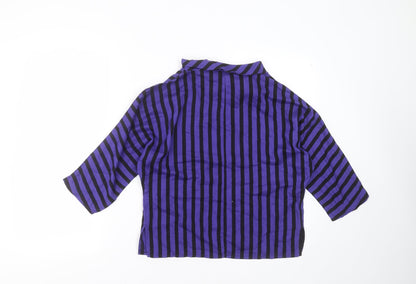 Back view of Ferrand women’s blue striped viscose basic blouse, size UK 12, round neck