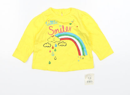 George Girls Yellow  Cotton Basic T-Shirt Size 3-6 Months Round Neck