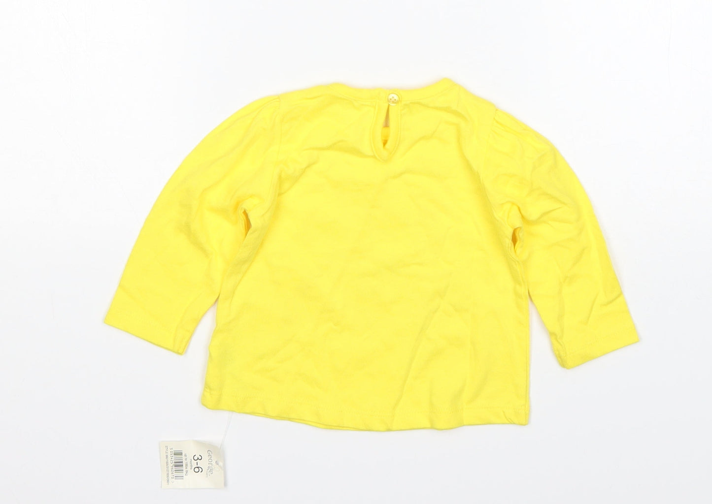 George Girls Yellow  Cotton Basic T-Shirt Size 3-6 Months Round Neck