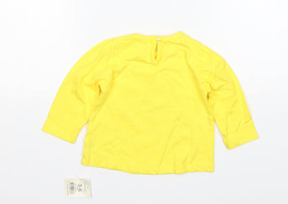George Girls Yellow  Cotton Basic T-Shirt Size 3-6 Months Round Neck