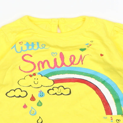 George Girls Yellow  Cotton Basic T-Shirt Size 3-6 Months Round Neck