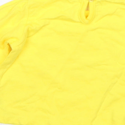 George Girls Yellow  Cotton Basic T-Shirt Size 3-6 Months Round Neck