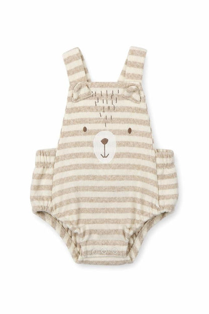Front view of George boys’ multicoloured striped viscose dungaree one-piece, size 3-6, months